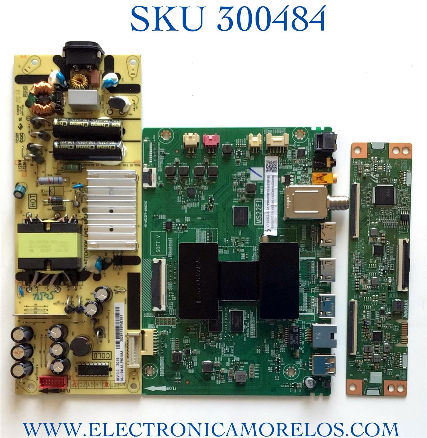 KIT DE TARJETAS PARA TV TCL MAIN 08-MS22F03-MA300AA / 40-MS22F1-MAB2HG / 08-MS22F03-MA200AA / V8-ST22K01-LF / FUENTE 08-L12NLA2-PW210AA / CCP-508 / E148158 / T-CON 43S421 / E89382 / MODELO 43S421